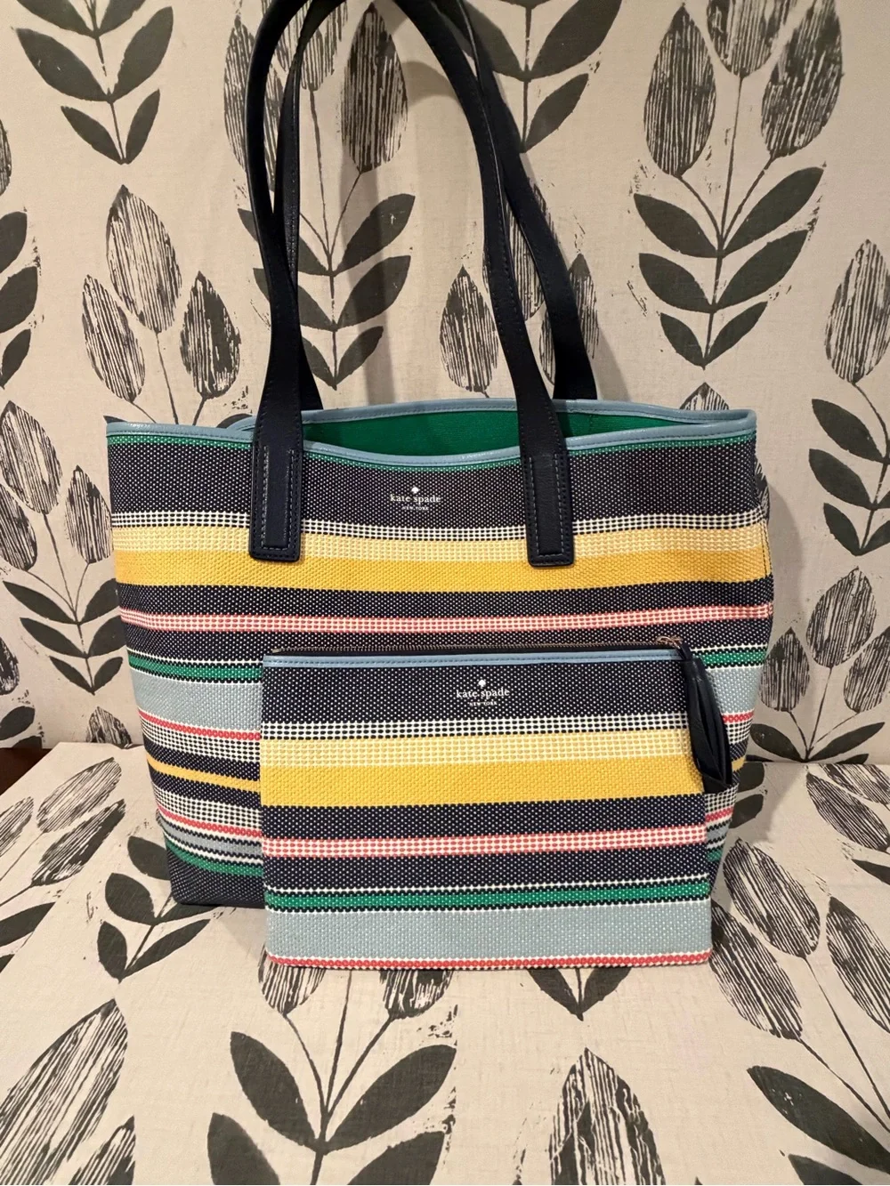 kate spade Multistripe Canvas Tote in Navy, Yellow, Green, Pink, Light Blue